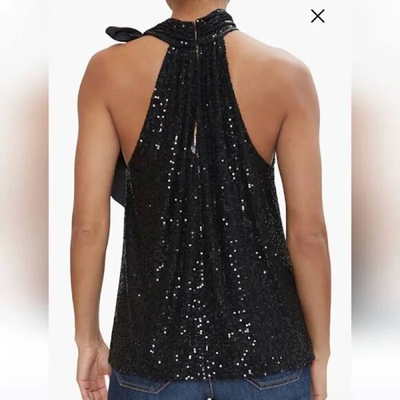 NEW Ramy Brook Women's Small Paula Sequined Tie Neck Halter Top Blouse Black - Picture 3 of 12
